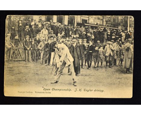 Tom Morris St Andrews Old Golf Course postcard - officiating Open Championship showing J H Taylor  driving from the first tee
