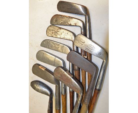 10x interesting various putters to incl Gibson Dominie, A Compston Mitre Brand blade with square shaft and grip, early Ben Sa