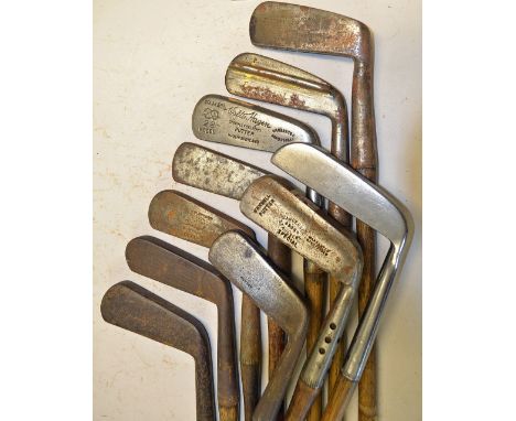 10x various blade putters to incl Walter Hagen wry neck, Geo Nicoll p/cleek, Anderson Maxwell flanged sole model, Cochrane, C