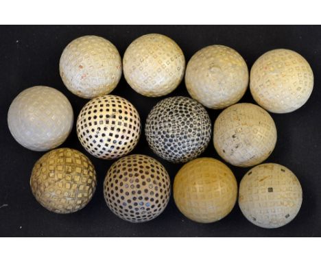 12x various rubber core golf balls to incl bramble, recess and square mesh dimples - stamped Spalding Kro-flite, Midget, Nimb