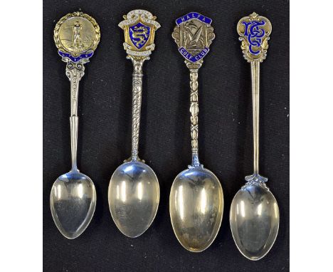 4x Silver and Enamel Golf Spoons including LTTGS, 1938 DTGC, The Royal Hong Kong GC 1952 and Halfa GC 1927, wt 3oz - overall 