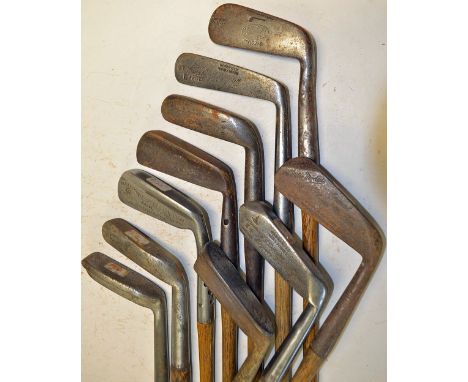 10x interesting and assorted putters to incl 2x wide flanges sole straight blades, 2x Maxwell flanged sole incl a goose neck,