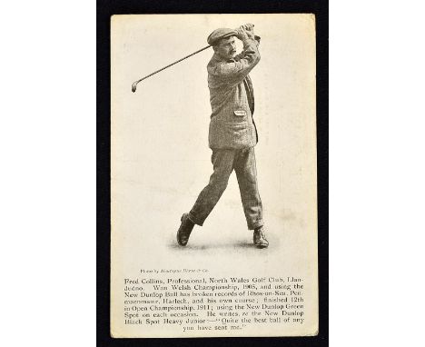 Scarce The Dunlop Rubber Co Ltd Birmingham advertising golfing postcard - featuring Fred Collins, Professional, North Wales G