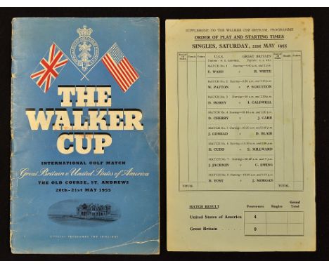 1955 Walker Cup official golf programme and draw sheet - played at St Andrews c/w draw sheet for the final day singles and re
