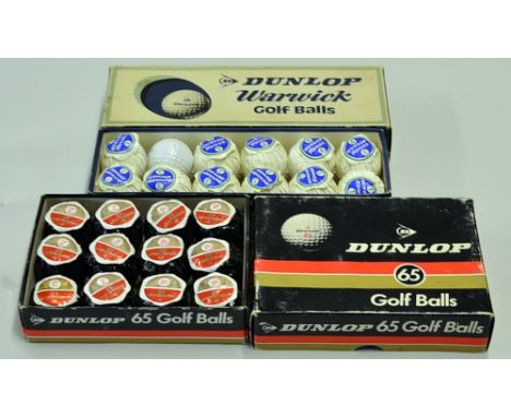 24x various Dunlop wrapped golf balls to include 12x Warwick (1 unwrapped & unused) and 12x Dunlop 65 both in the original bo