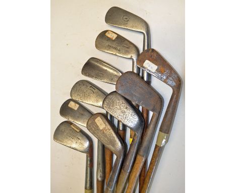 10x various smf and face irons - 2x Maxwell one stamped Ben Sayers North Berwick and Monte Carlo, R.B Wilson m/cleek, Gibson 