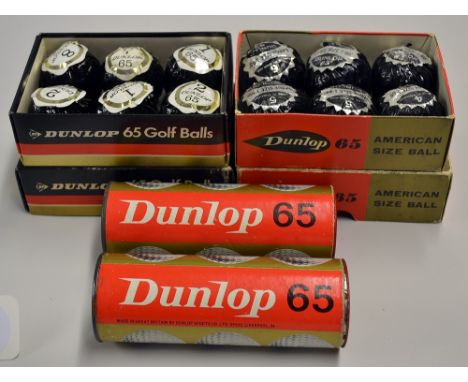 18x Dunlop 65 wrapped golf balls to incl to include 6xs "American Size Balls" 1.68 in the original box, 2x 3 tubes with metal