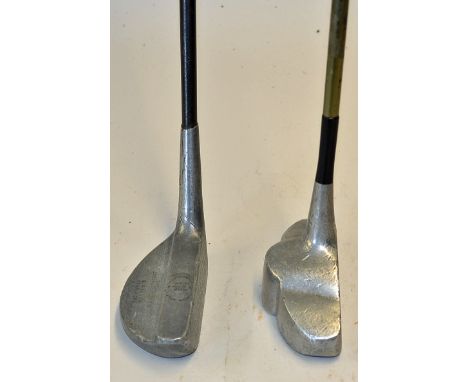 2x steel shafted putters c.1930's to incl Mills Ray Model and unusual domed mallet head putter with heel and toe weighting c/