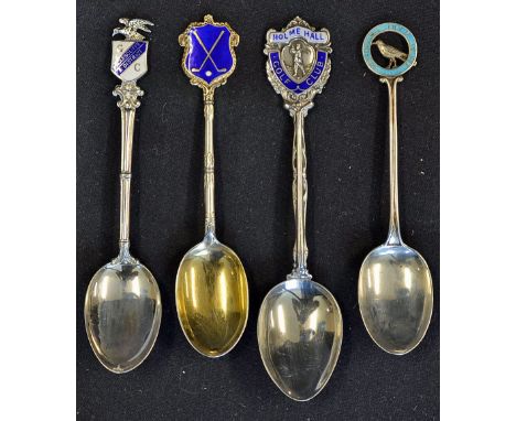 4x Silver and Enamel Golf Spoons to include Eaglescliff & district 1922, Cocanda GC 1925, Holme Hall GC 1938, and Felix Hotel