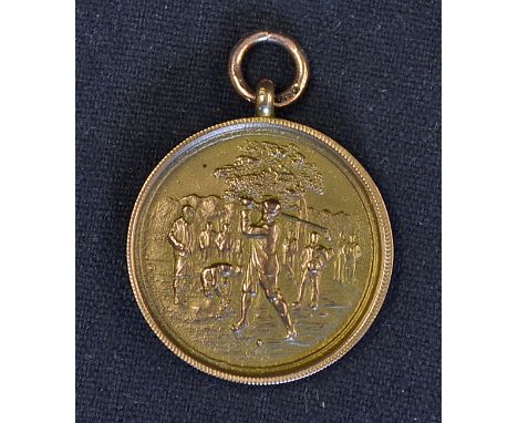 Fine 1929 Huyton Golf Club 9 ct gold Scratch Medal - with embossed golfing scene on the obverse and engraved with winners det