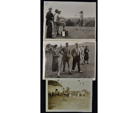 3x early golf press photographs from 1913 onwards to incl Arnaud Massy playing golf at La Boulie in 1913 (5x7" with punch hol