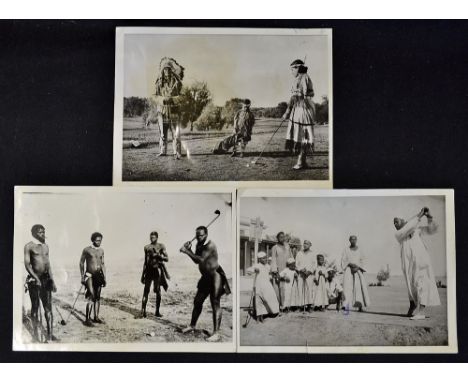 3x interesting press publicity golfing photographs from the 1930's to incl Sheikh Abdallah training his 7 sons outside Cairo 