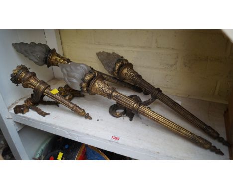 A Neo classical style gilt brass twin branch wall light; together with two others similar.