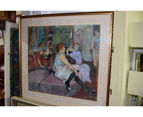 European School, women on a sofa, unsigned, pastel, 59 x 64cm. 