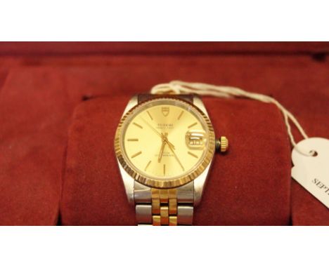 A Tudor Prince date chronograph gentleman's wristwatch, in stainless steel with 18k bezel, circa 1997, with box
