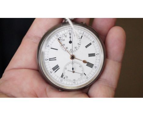 A continental .935 pocket watch, having white enamel 4.3cm dial decorated Roman numerals with subsidiary dials for date and s