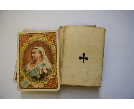 A set of Victoria Diamond Jubilee playing cards; together with another set of 19th century Continental lithographic playing c