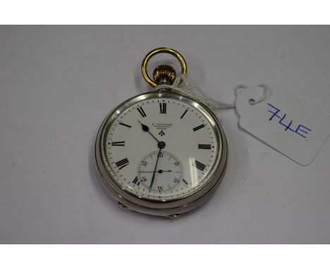 A WWI era silver cased Royal Navy open faced deck watch by Yeomans, Coventry, serial number 96520, having signed white enamel