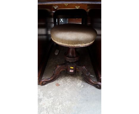 A Victorian walnut adjustable tripod piano stool.