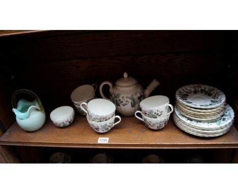 A Royal Worcester 'Lavinia' pattern part tea service; together with two glass vases. 