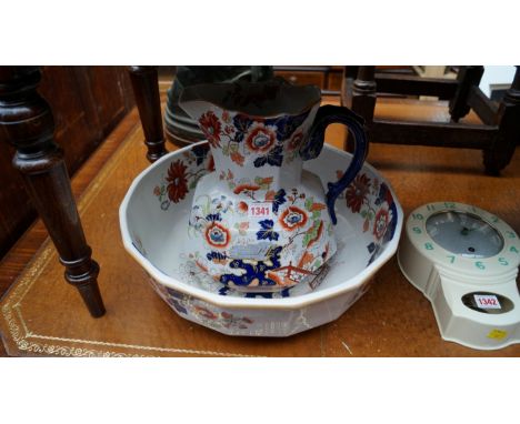 A Masons ironstone wash jug and basin, the basin 40.5cm diameter. 