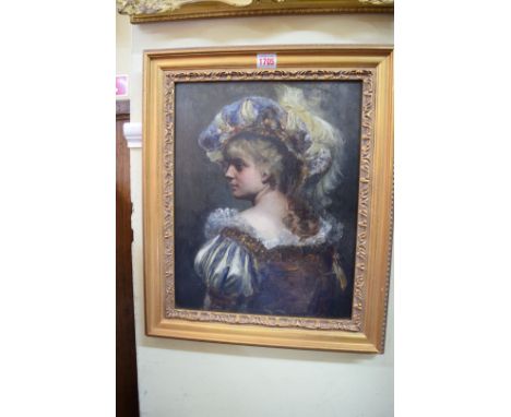 European School, head and shoulders portrait of a lady in renaissance panel, oil on panel, 9.5 x 31cm. 