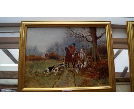 G Thurston, huntsman and hounds, a pair, signed, oil on panel, 22 x 29.5cm. 
