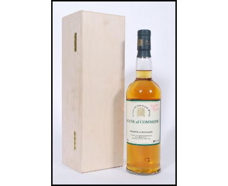 A 70cl bottle of House of Commons 8 years old malt scotch whiskey, James Martin &amp; Co. signed by Gordon Brown in a wooden 