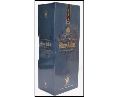 A bottle of Johnnie Walker Blue Label blended Scotch whisky, 1ltr boxed within the original shrink wrap.