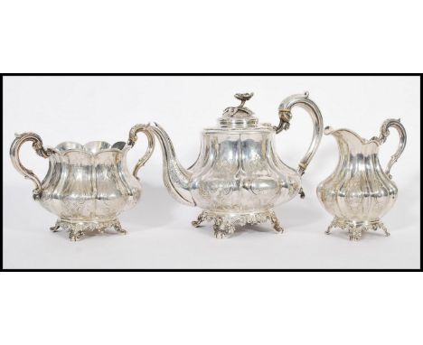 A fantastic 19th century Victorian three piece silver hallmarked tea service by William Hunter hallmarked for London 1847. Th