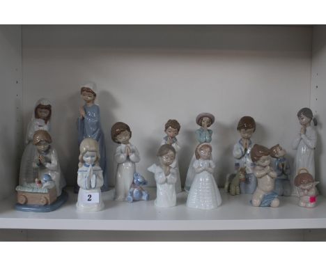 Collection of Lladro and Nao glazed figurines of Praying Figures (13) 