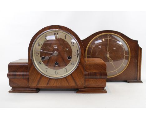 1950s Smiths Oak cased mantel clock and Deco Walnut cased clock 