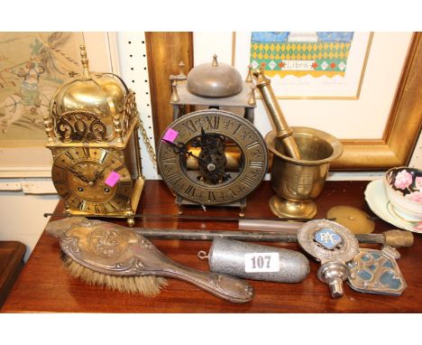 20thC Brass mantel clock, wall clock and assorted Bygones 
