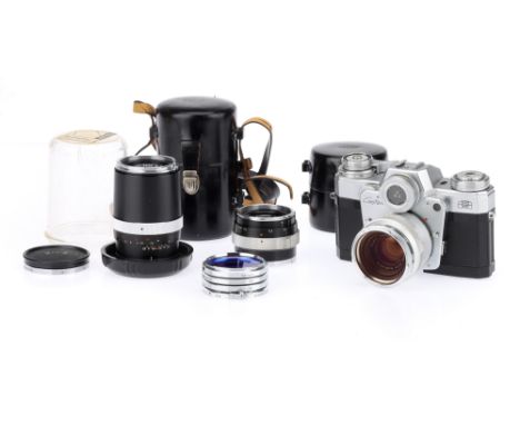 A Zeiss Ikon Contarex Bullseye SLR Camera Outfit, chrome, serial no. T91155, body G-VG, shutter working, meter untested, with