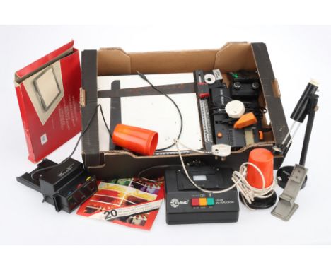 A Selection of Dark Room Masks, Easels, &amp; Devices, to include an 8x10 strip mask, a safe light, a film cutter, &amp; more