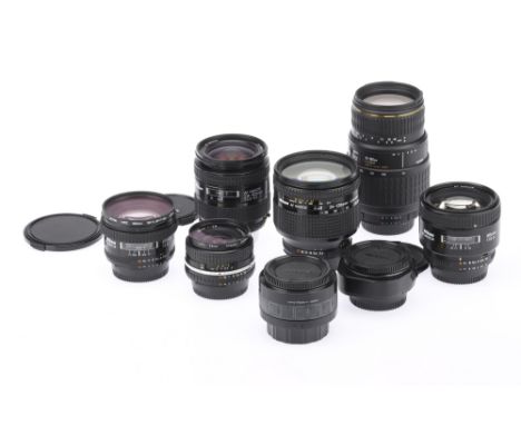 A Large Selection of Nikon Lenses, to include a Nikon AF-D Nikkor f/1.8 85mm lens, body G-VG, optics VG-E, with front & rear 