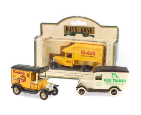 Three Lledo Diecast Vehicle Models, to include a Fox Talbot branded van marked 'Lledo Promotional Model Made in England' to t