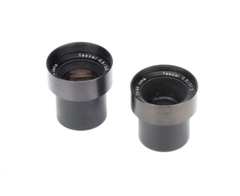 Two Carl Zeiss Jena Lenses, to include a Tessar f/28 50mm lens, optics E, together with a Tessar f/3.5 37.5mm lens, optics E 