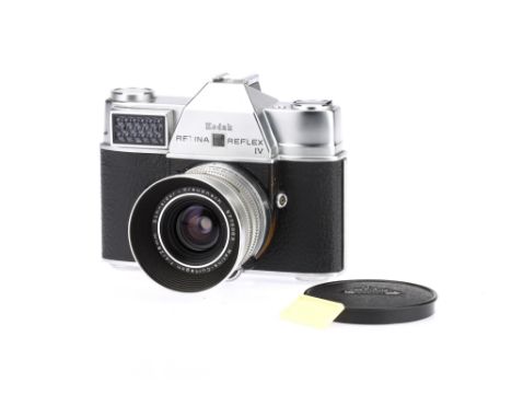 A Kodak Retina Reflex IV 35mm SLR Camera, chrome, body G-VG, shutter working, with Schneider-Kreuznach Retina-Curtagon f/4 28