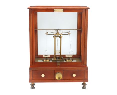 A Fine Victorian Standard Analytical Balance, English, c.1890, engraved 'L Oertling London E.C.' to the scale base, the scale