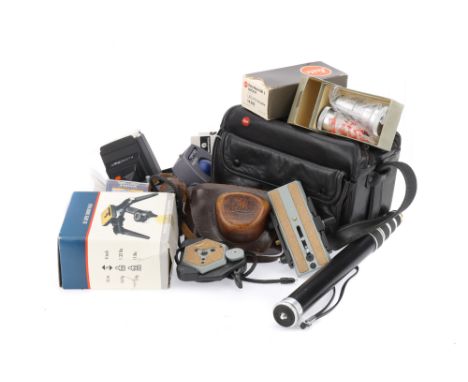 A Collection of Various Accessories including a small black Leitz messenger-type outfit bag, a Leitz Data-Back DB-2 14216 for