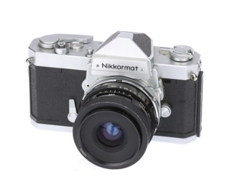 A Nikon Nikkormat FTN 35mm SLR Camera chrome, 1967-74, serial no. 4037678, with a Tamron BBAR MC f/2.5 28mm lens, shutter wor