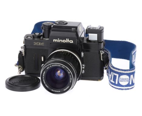 A Minolta XM 35mm SLR Camera black, 1973, serial no. 2117501, with a Minolta MC W.Rokkor-HH f/1.8 35mm lens, black, serial no