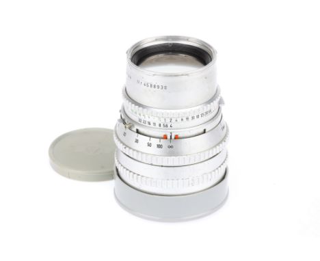 A Carl Zeiss Sonnar C f/4 150mm Lens, Hasselblad V, chrome, serial no. 4588930, body, F, shutter working, elements, VG, some 