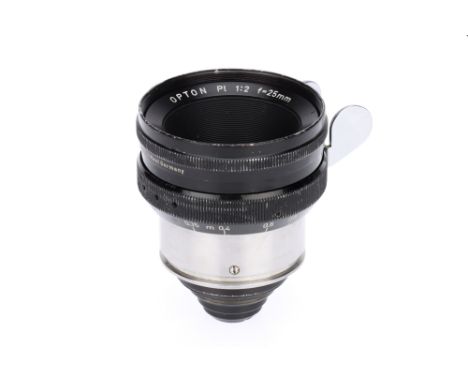 An Oberkochen Opton PL f/2 25mm Arriflex Cine Camera Lens serial no. 5768452, for Arriflex, body F-G, elements F-G, some spec