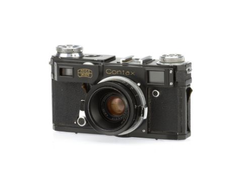 A Kiev Rangefinder Camera Converted to a Contax II 35mm Rangefinder Camera, black, body G-VG, shutter working, slow speeds sl