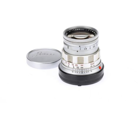A Leitz Summicron f/2 50mm Lens, chrome, serial no. 2117362, body, G-VG, elements, G-VG, some light fungus to rear element, c