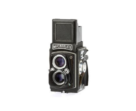 A Micro Precision Products (MPP) Microflex Medium Format TLR Camera, black, body G, leatherette peeling away in many places, 