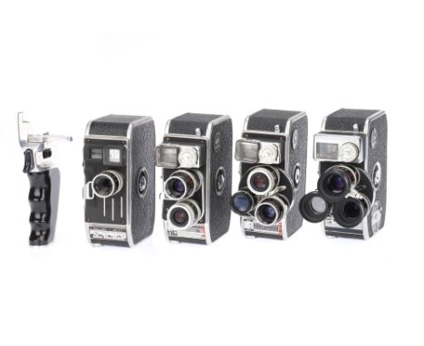 Four Paillard Bolex Double 8 Clockwork Motion Picture Cine Cameras, to include a Bolex D8L, body VG, spring requires service 