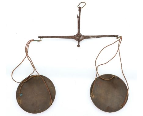 A Pair of 18th Century Italian Coin Scales, by Gaetano Cometti, Turin, in fruitwood or mahogany, with five weights, (three in